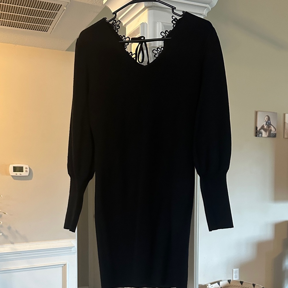 Black Long Sleeve Knit Dress with Lace Back Detail